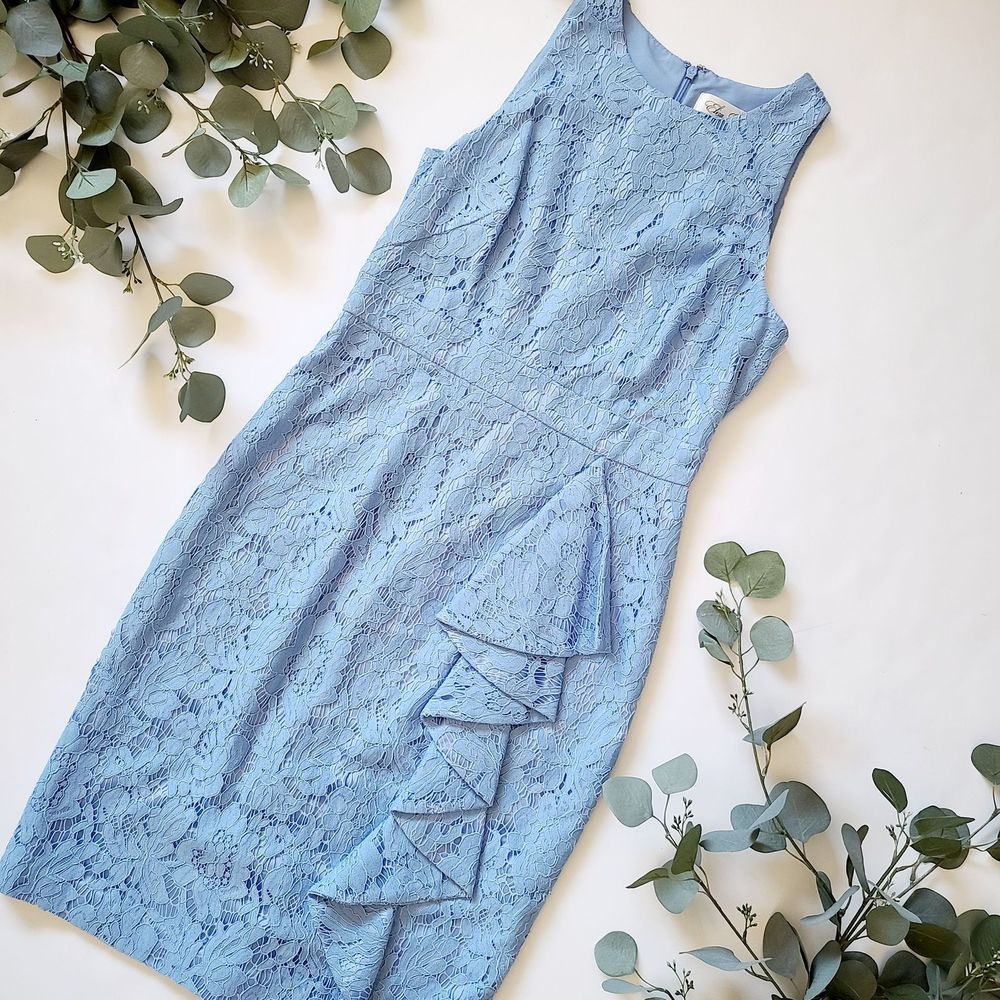 Eliza J Serene Blue Lace Size 4 Ruffle Dress